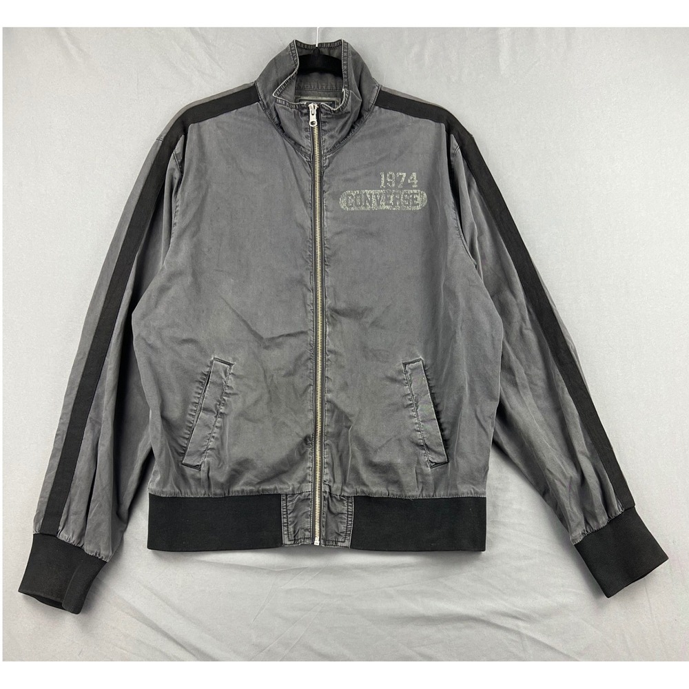 Converse One Star Jacket Mens Medium 1974 Graphic Bomber Gray Racing Stripe Good
